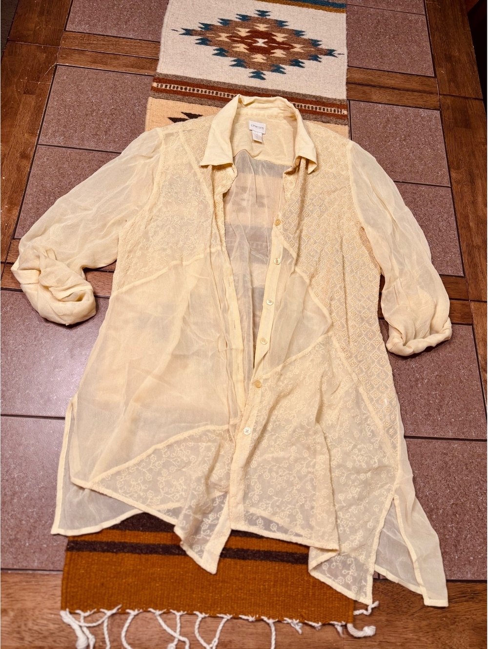 Women’s size 1 Chico’s sheer button up whimsy boho